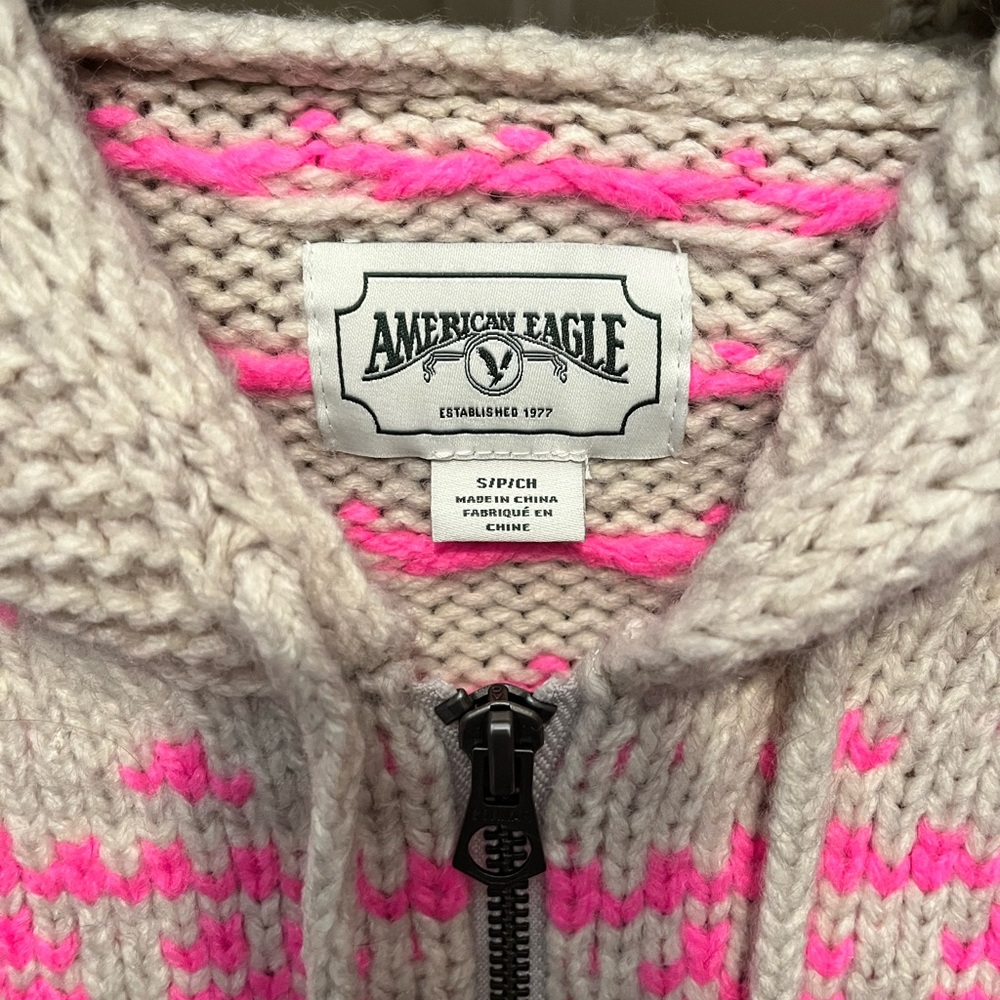American Eagle Outfitters Cream and Pink Reindeer Cardigan - Picture 5 of 7